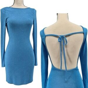 lioness Blue bodycon mini dress with open back and tie detail